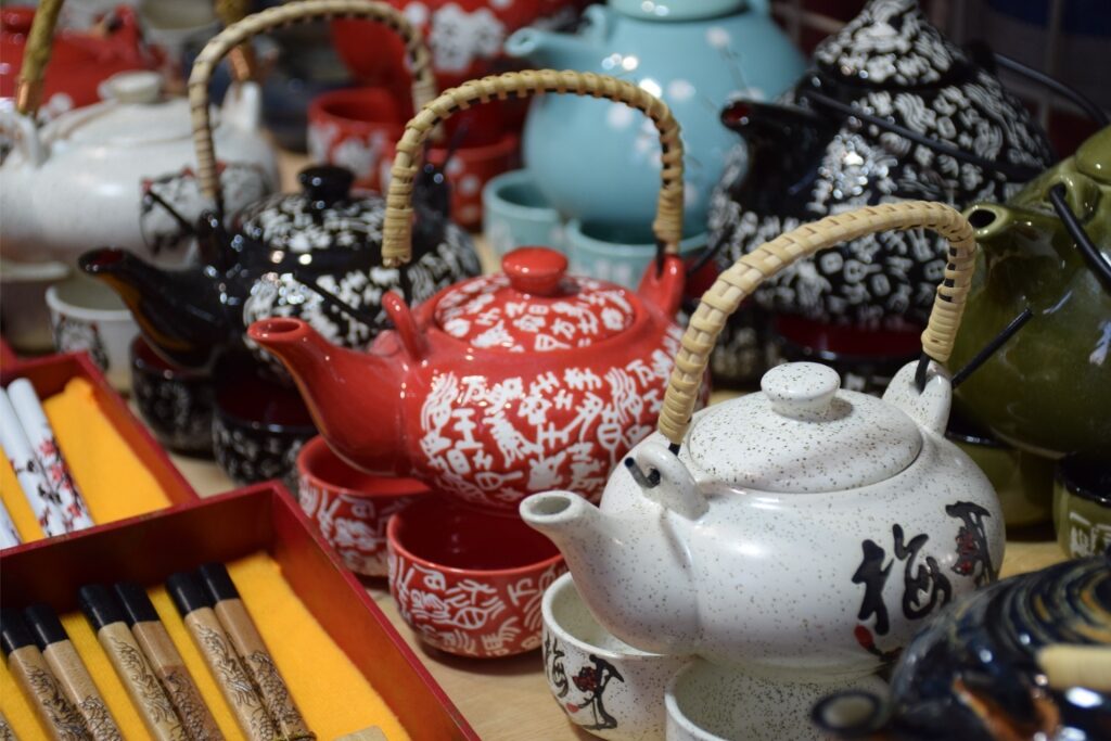 Tea sets inside a market in Hong Kong