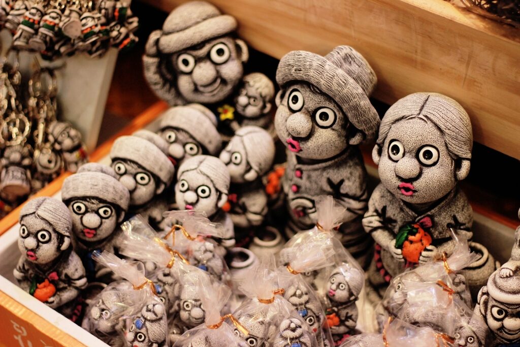 Traditional Dol Hareubang stone figurines from Jeju Island
