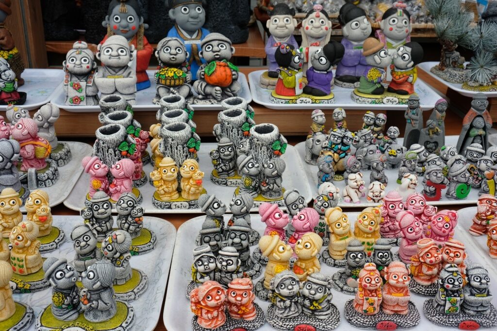 Traditional Dol Hareubang stone figurines from Jeju Island