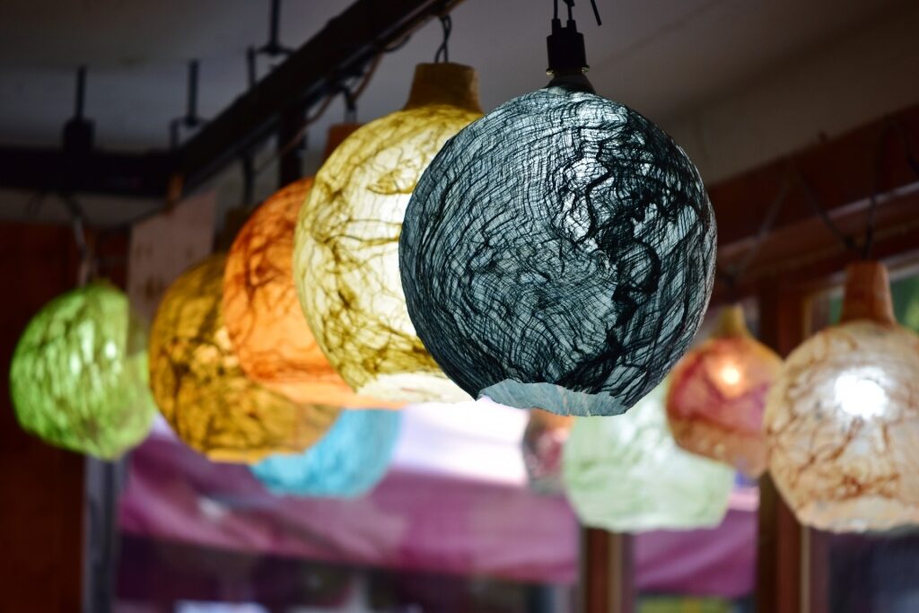 Beautiful Hanji lamps made from traditional Korean mulberry paper