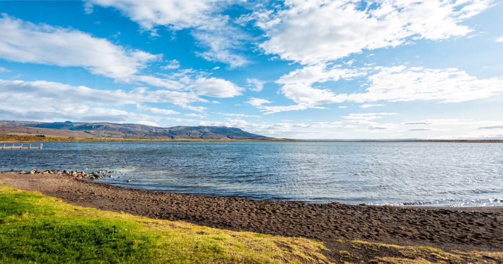 Icelandic geothermal baths at Laugarvatn Fontana with clear lake waters