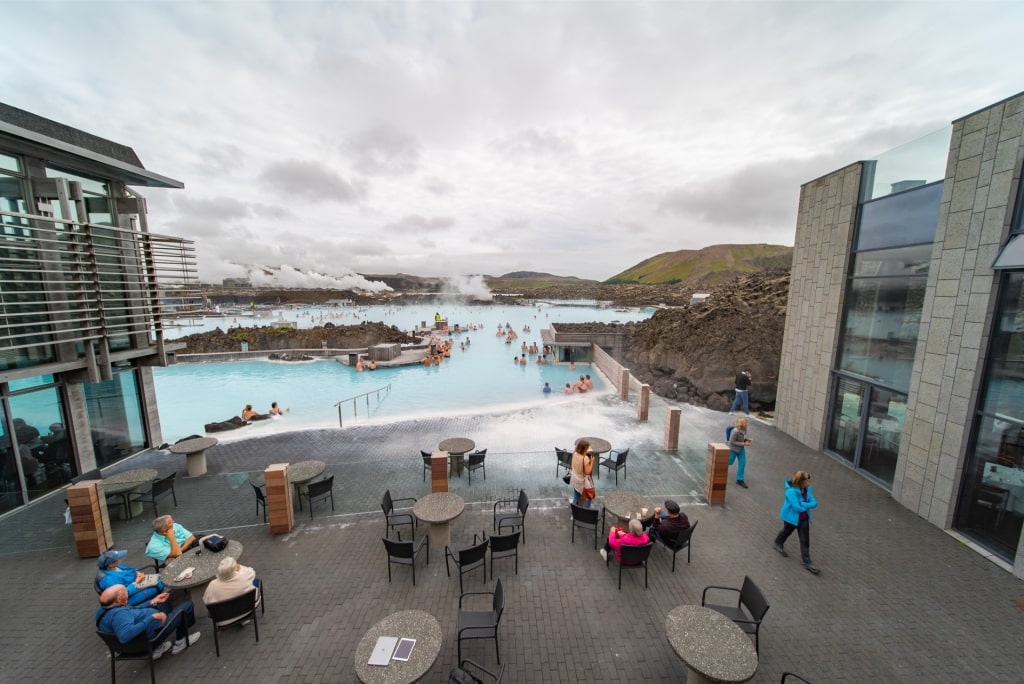 Tourists relaxing in Blue Lagoon, one of the most popular geothermal lagoons in Iceland