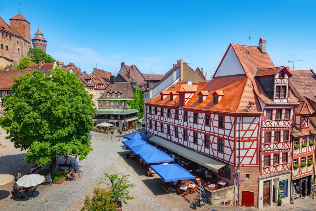 View of Old Town square in Nuremberg, Germany with historic buildings