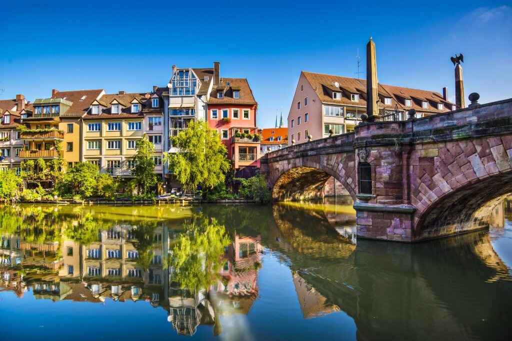 Scenic view of a bridge over the river in Old Town Nuremberg, Germany