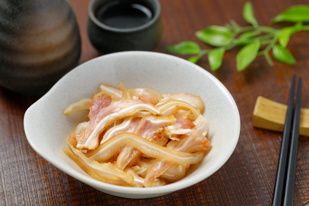 Plate of Mimiga, Okinawan food made from thinly sliced pig’s ear