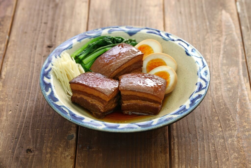 Plate of Rafute, Okinawan braised pork belly in soy sauce and awamori