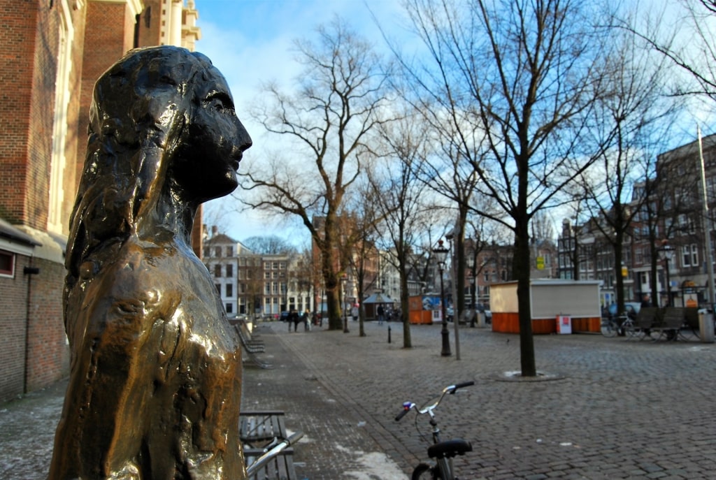 Bronze sculpture of Anne Frank located in Amsterdam