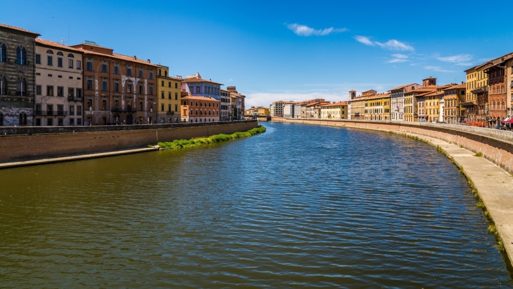 Scenic view of the Arno River flowing through Pisa, Italy