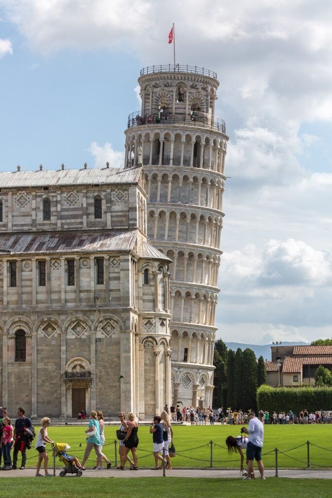 Iconic Leaning Tower of Pisa in Italy with its tilted structure