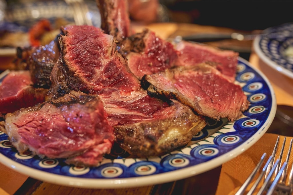 Traditional Tuscan T-bone steak, Bistecca alla Fiorentina, ready to eat