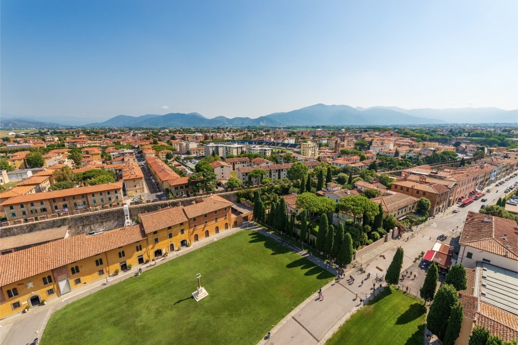 Scenic cityscape of Pisa seen from the Leaning Tower