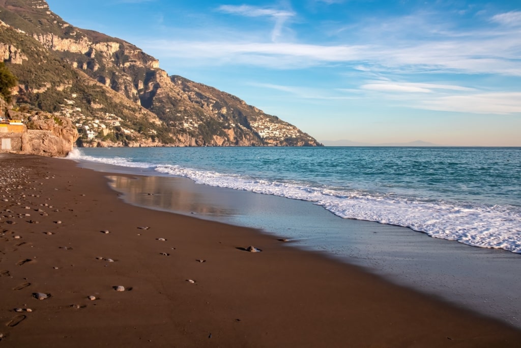 Scenic view of Fornillo Beach in Positano with turquoise water