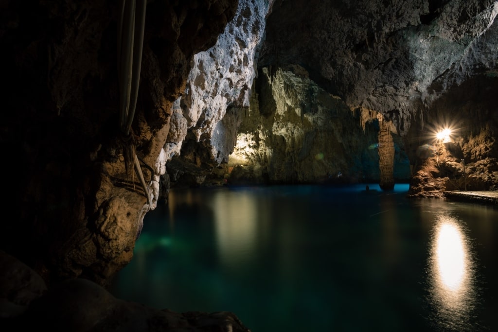 Inside view of Grotta dello Smeraldo Cave with emerald-green water