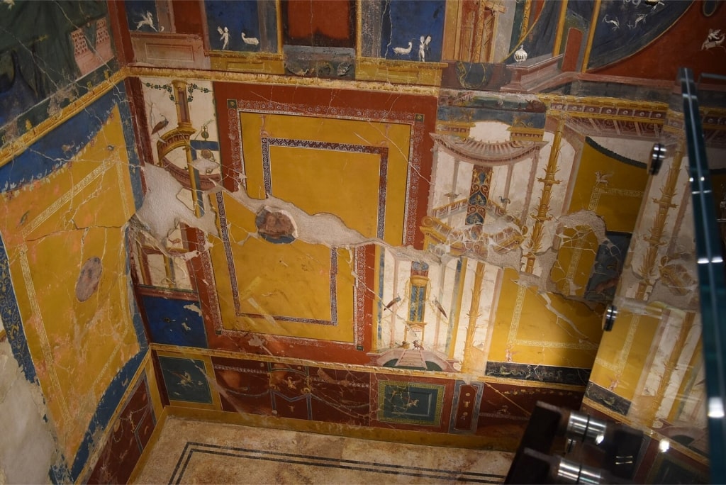 Interior of Villa Romana in Positano featuring ancient frescoes