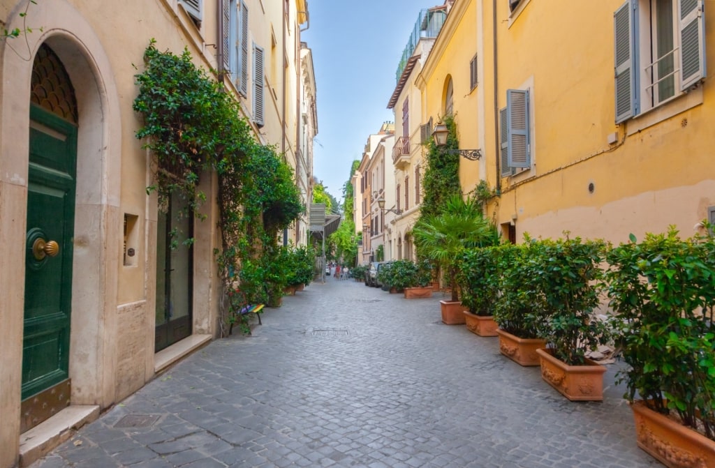 Charming cobblestone street of Via Margutta in Rome