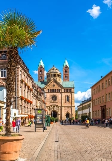Street view leading to the grand Cathedral in Speyer, Germany