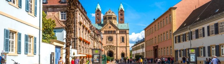 Street view leading to the grand Cathedral in Speyer, Germany