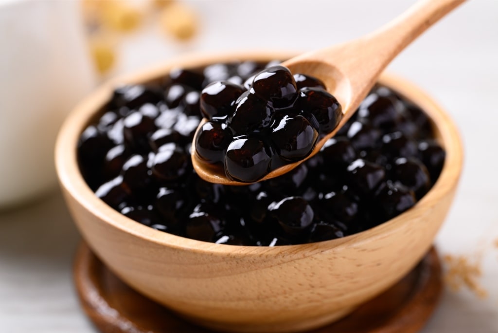 Black tapioca pearls used in boba drinks