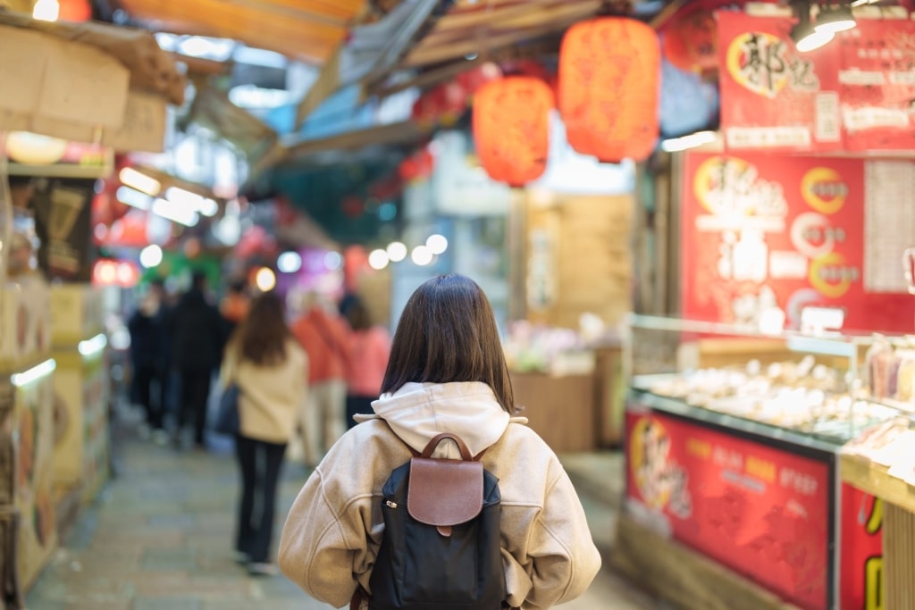 Tourist wandering around Old Street in Jiufen
