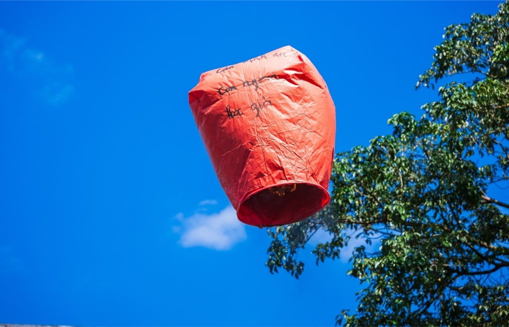 Floating red sky lantern in Taiwan