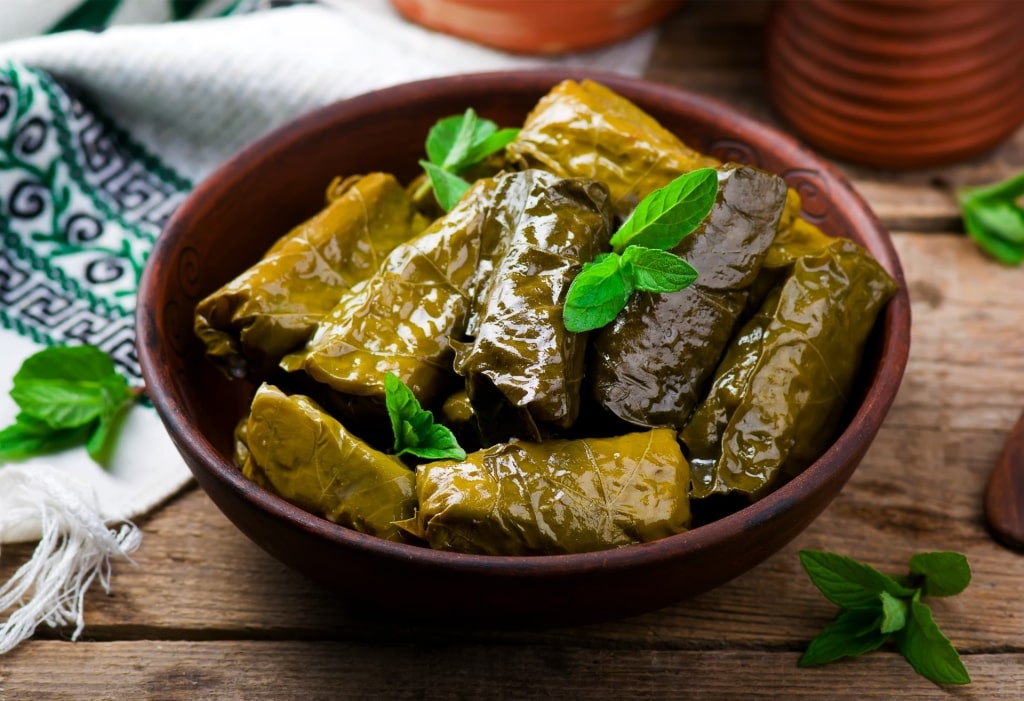 Bowl of dolmades
