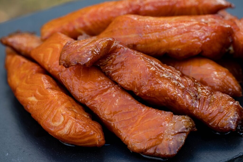 Candied salmon on a plate