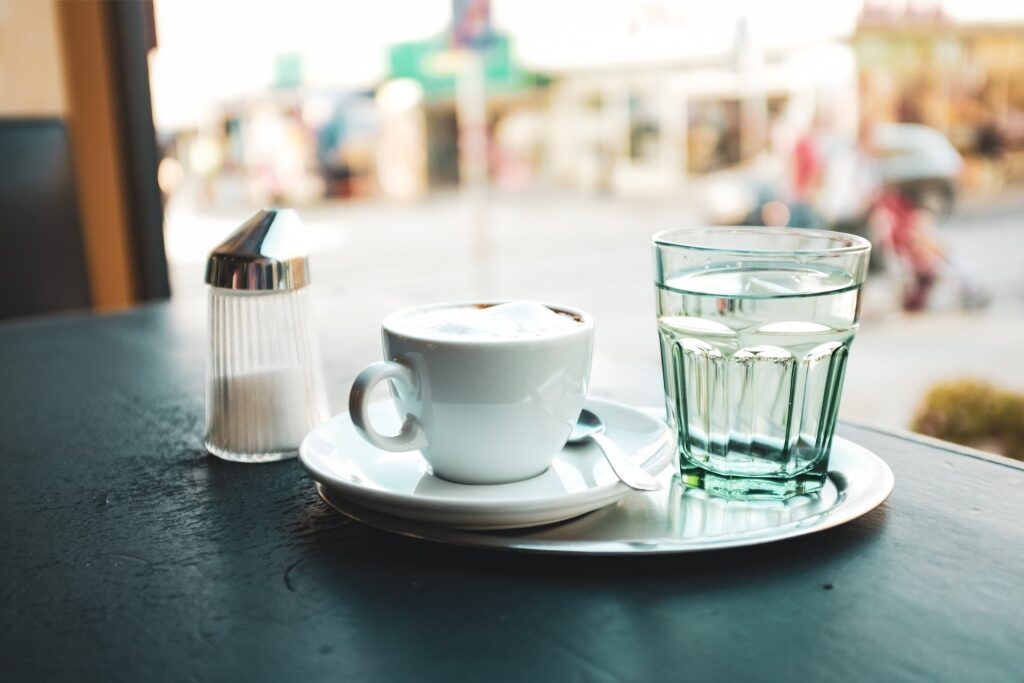 Melange coffee on a cafe table in Vienna
