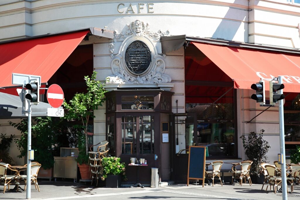 Traditional Vienna coffeehouse exterior on a city street