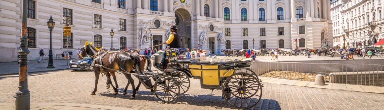 Historic Hofburg Palace in Vienna with horse-drawn carriage in front