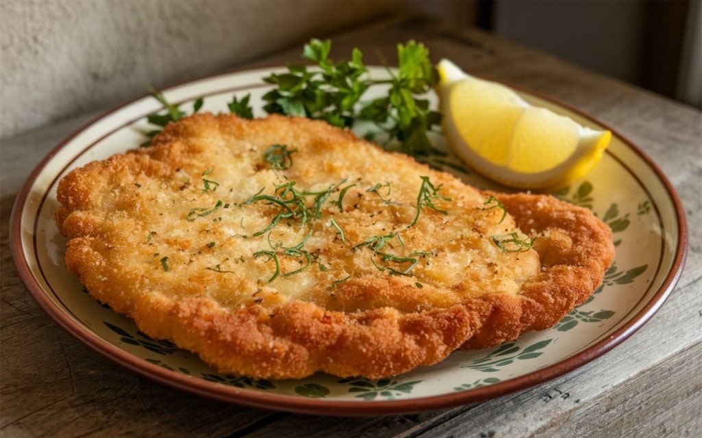 Wiener Schnitzel served on a plate