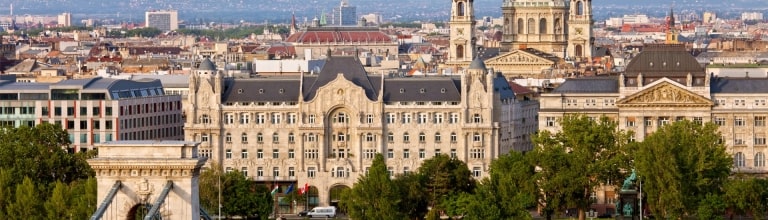 Scenic view of Budapest, Hungary, showcasing the Danube River and city landmarks