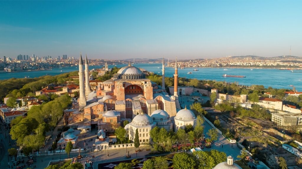 Scenic aerial view of Hagia Sophia in Istanbul
