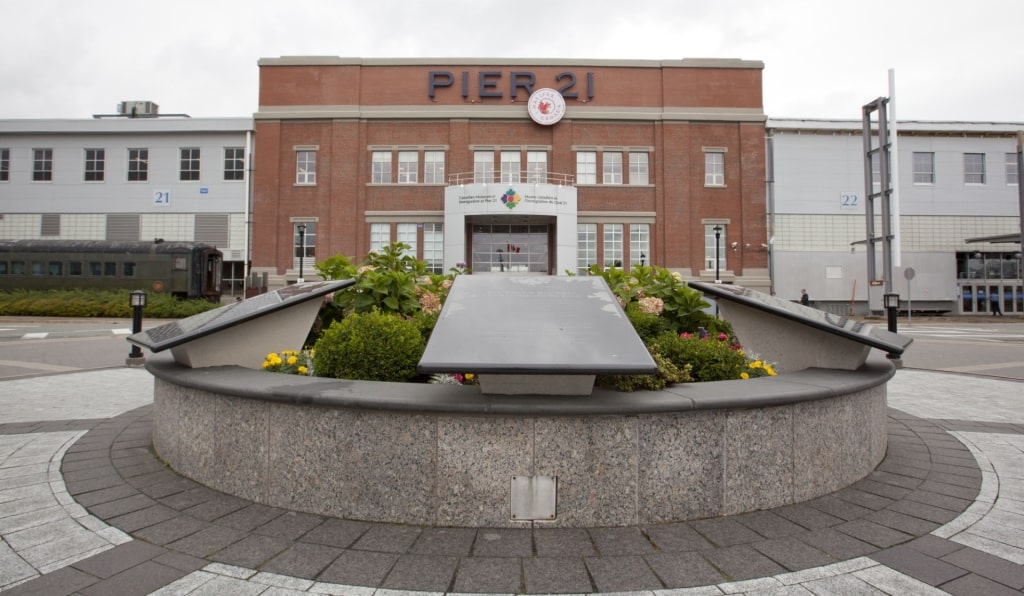 Front view of Canadian Museum of Immigration Pier 21 in Halifax, Nova Scotia