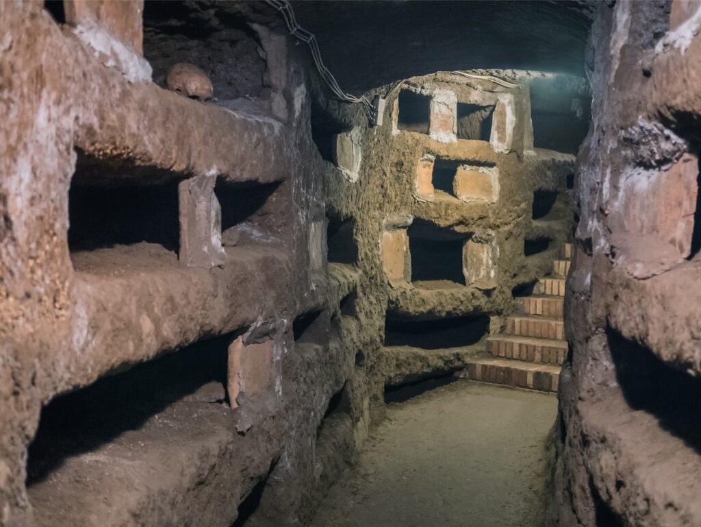 Historic burial chambers inside the Roman catacombs