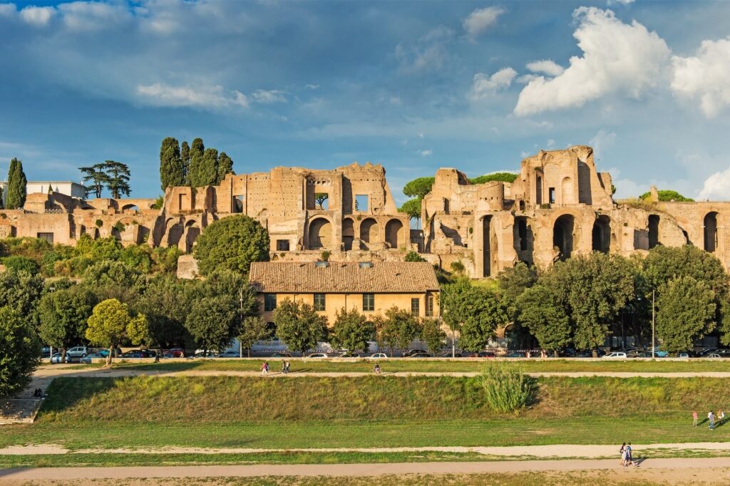 Historic site of Circus Maximus in Rome with greenery and ruins
