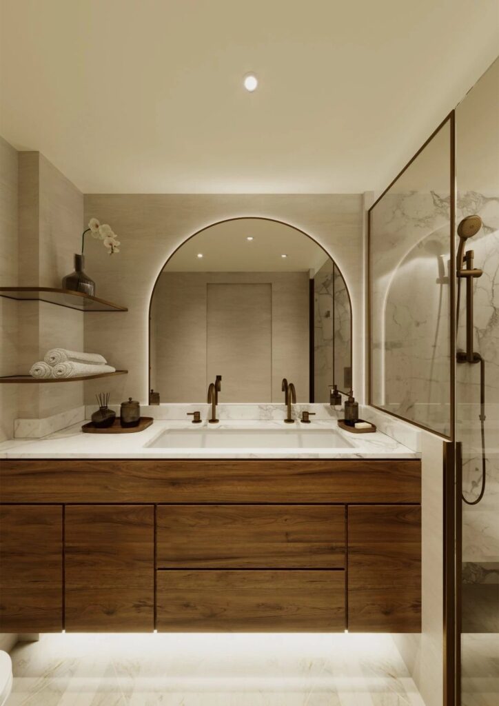 Luxurious Vista Balcony Suite bathroom design aboard Celebrity River Cruises