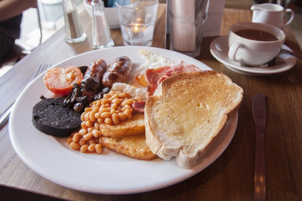 Plate of full Irish breakfast at a restaurant in Ireland