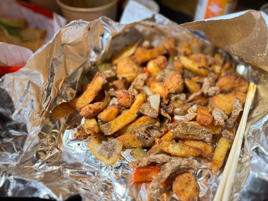 Famous spice bag in Ireland with fries and meat