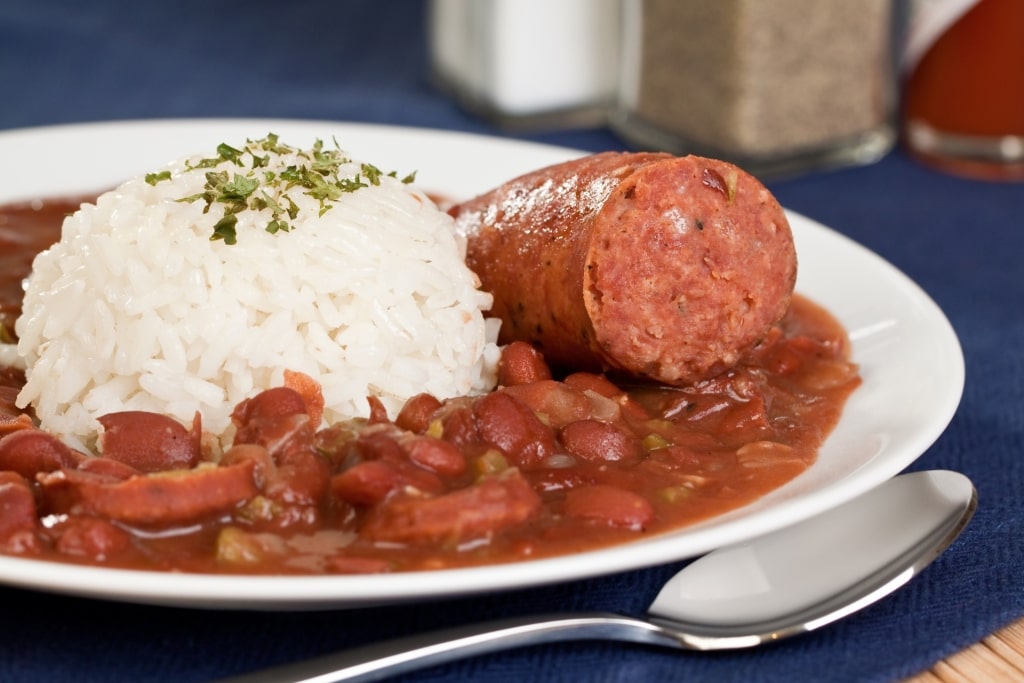 Hearty red beans and rice on a plate