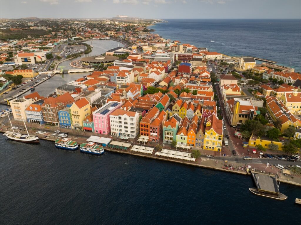Aerial view of Willemstad with colorful buildings