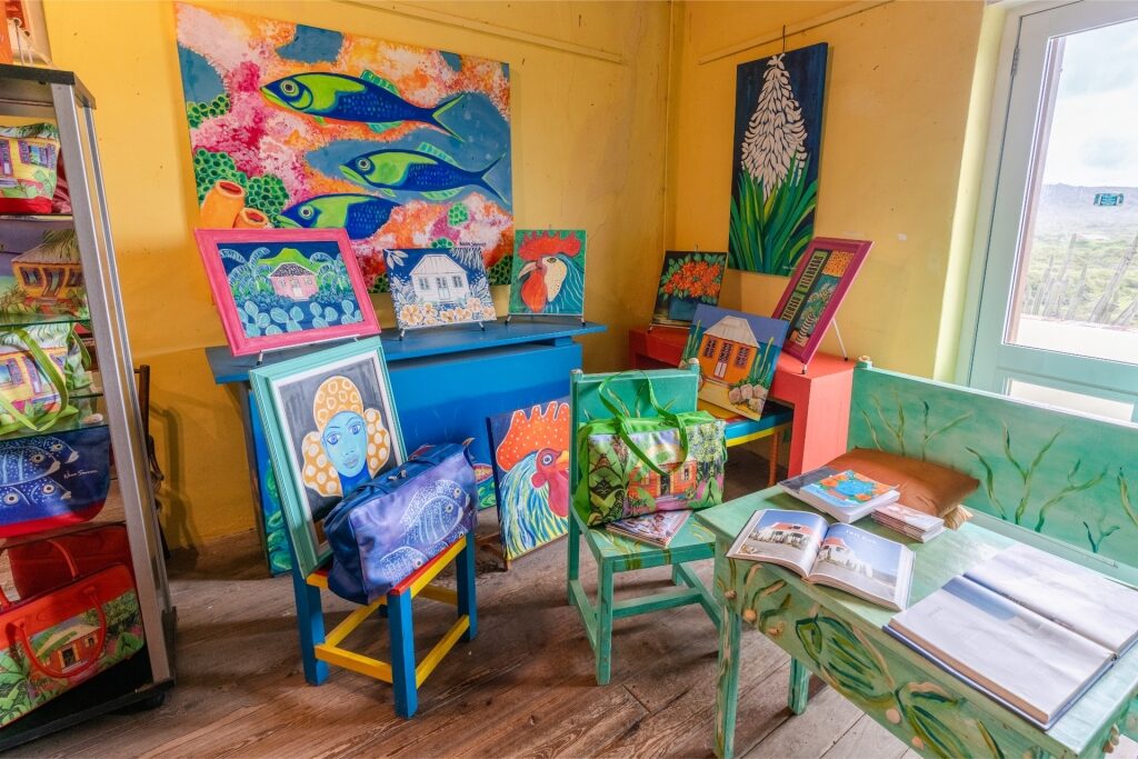 Vibrant paintings inside Nena Sanchez Gallery