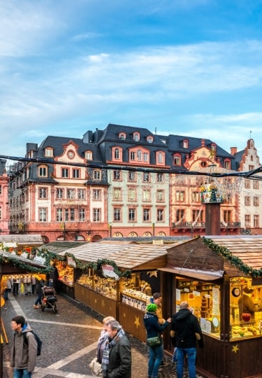 Mainz town square Christmas market during winter in Germany
