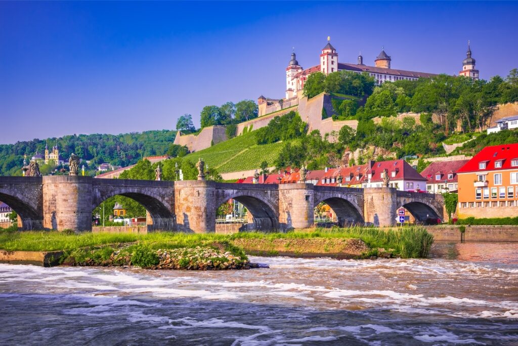 Scenic view of Würzburg with the Old Main Bridge, Main River, and Marienberg Fortress