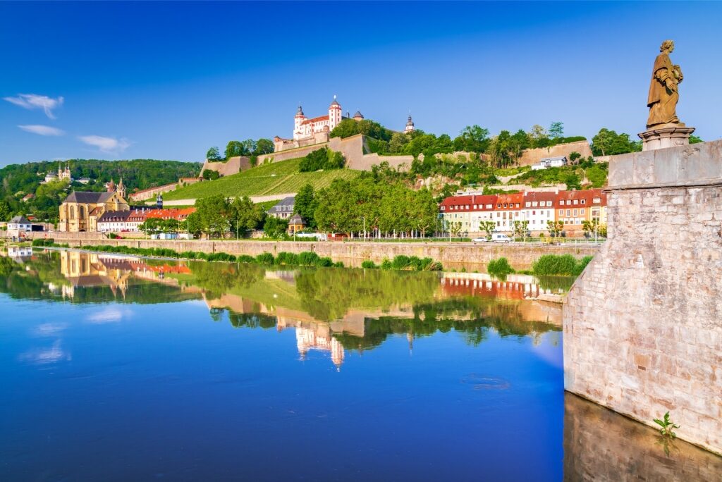 Picturesque Würzburg, Germany cityscape with Marienberg Fortress overlooking the river