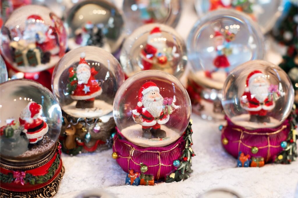 Festive snow globes at Amsterdam Christmas fair