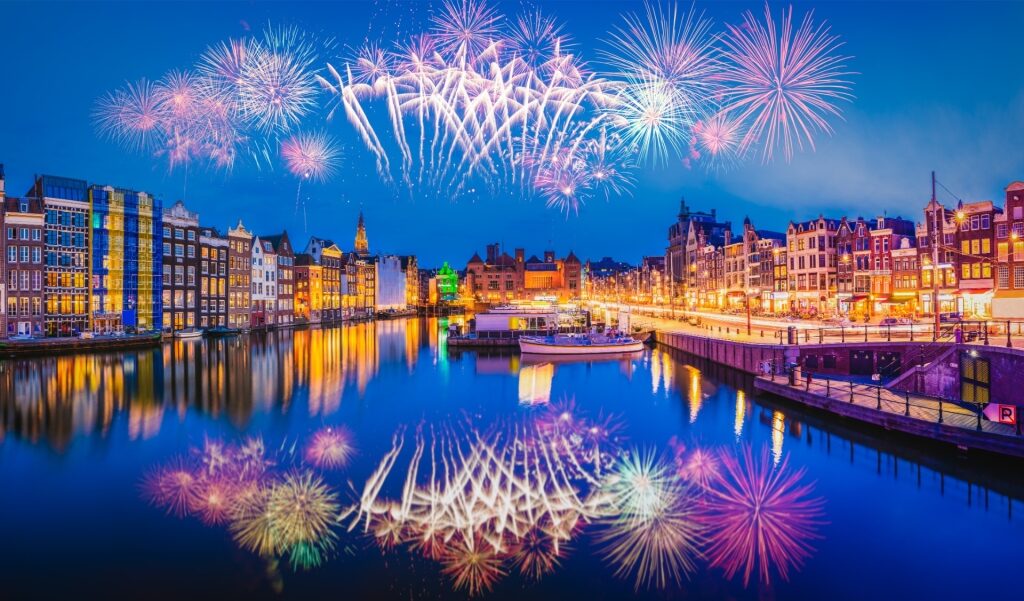 Fireworks view at Amsterdam canal