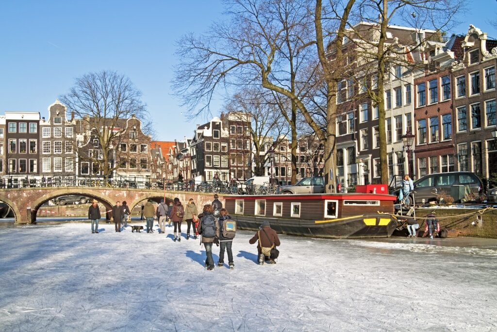Winter canal view of Amsterdam in December