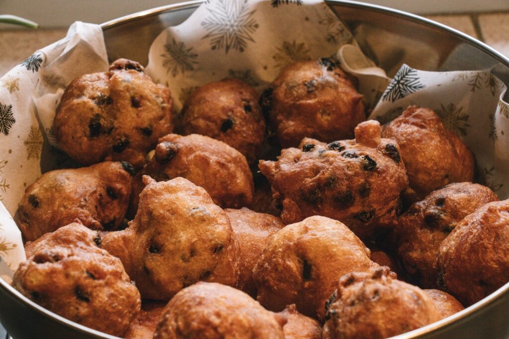 Golden-brown oliebollen, a classic New Year’s treat in Amsterdam