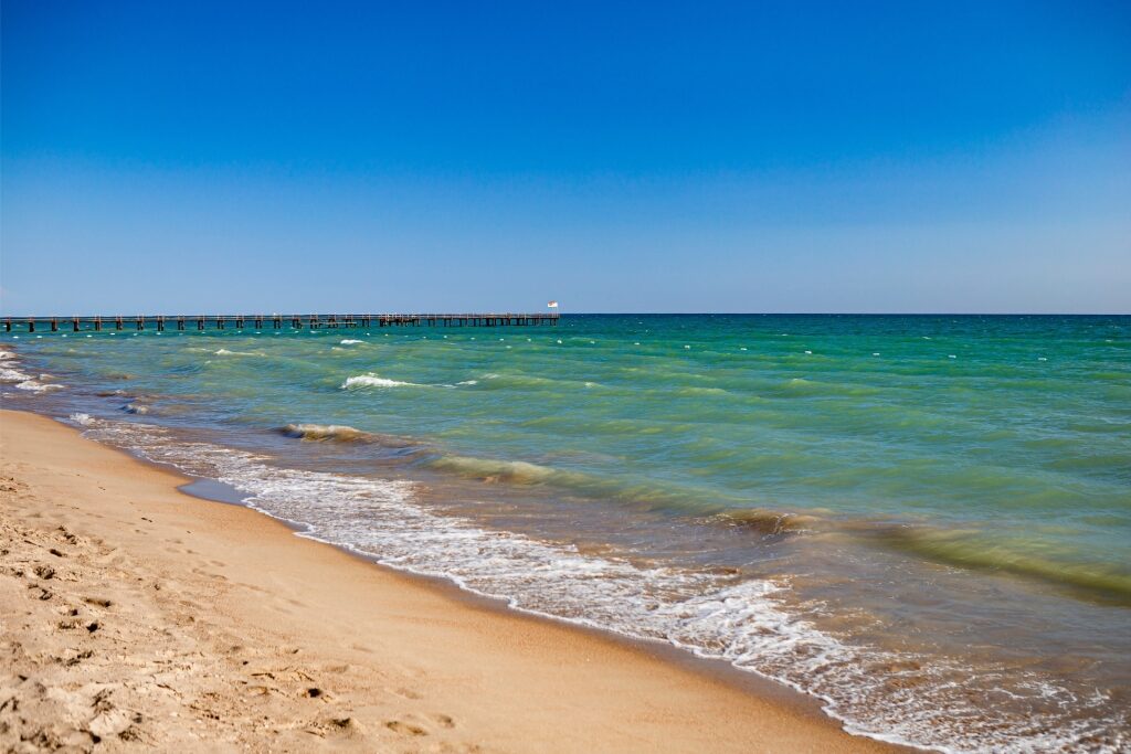 Belek Beach in Antalya with golden sands and clear turquoise Mediterranean waters