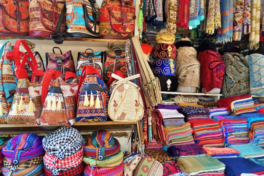 Colorful traditional Turkish souvenirs on display at a market in Antalya